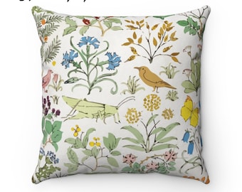 Almohada CFA Voysey: Cojín decorativo con diseño de pájaros e insectos