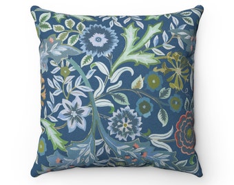 Blue Art Nouveau Pillow: William Morris Wilhelmina, Floral Pillow