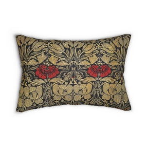 Tulip and Rose Pillow, William Morris, Arts and Crafts Movement, Craftsman Decor, Mission Decor, Lumbar Pillow