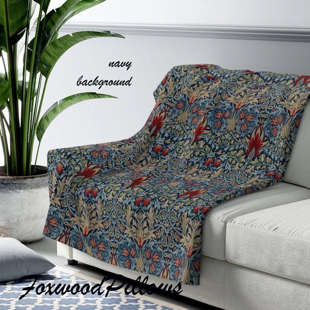 William Morris Blanket, Blue Sofa Throw, Black Floral Blanket, Stickley