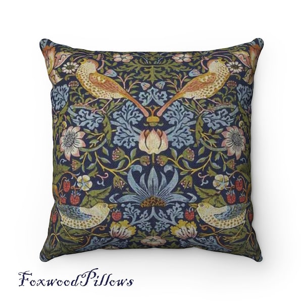 William Morris Bird Pillow, Strawberry Thief Pillow, Bird Decor, William Morris Decor, Victorian Pillow, Rose Trellis Pillow, Floral Throw