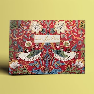 Tarjeta de felicitación de William Morris, Tarjeta de artes y manualidades, Papelería Morris, Ladrón de fresas, Amor, Alegría, Paz, William Morris, Navidad