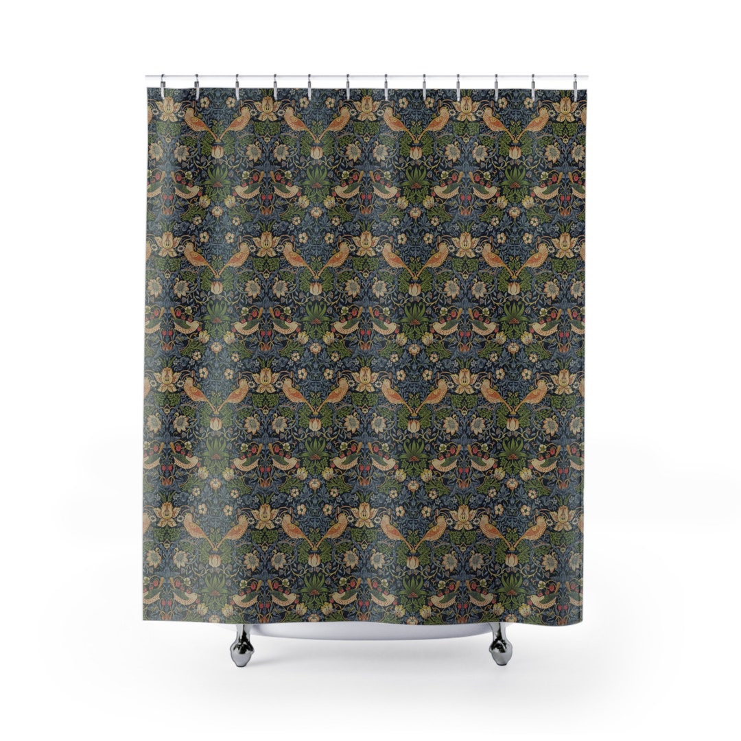 Strawberry Thief Shower Curtain William Morris Blue Bird