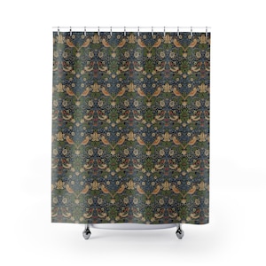 Strawberry Thief Shower Curtain - William Morris - Craftsman Bethroom Decor - Birds - Strawberry