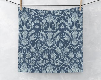 Serviettes bleues de style damassé Arts and Crafts, salle de bain inspirée de William Morris, ensemble de serviettes, débarbouillette, essuie-mains, victorien, artisan