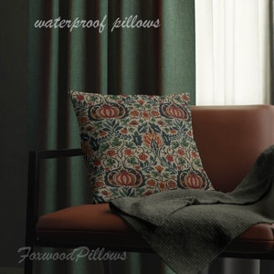 Craftsman Pillow, Floral Pillow, Arts and Crafts, Chintz, Pumpkins, Fall Colors, Spun Polyester, Square Pillow, William Morris
