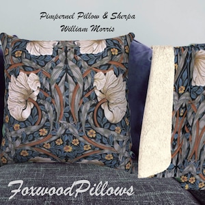 Floral Blanket, William Morris Blanket, Gray Décor, William Morris Living Room, Sherpa Fleece Blanket, Pimpernel, Flower Blanket, Soft Throw