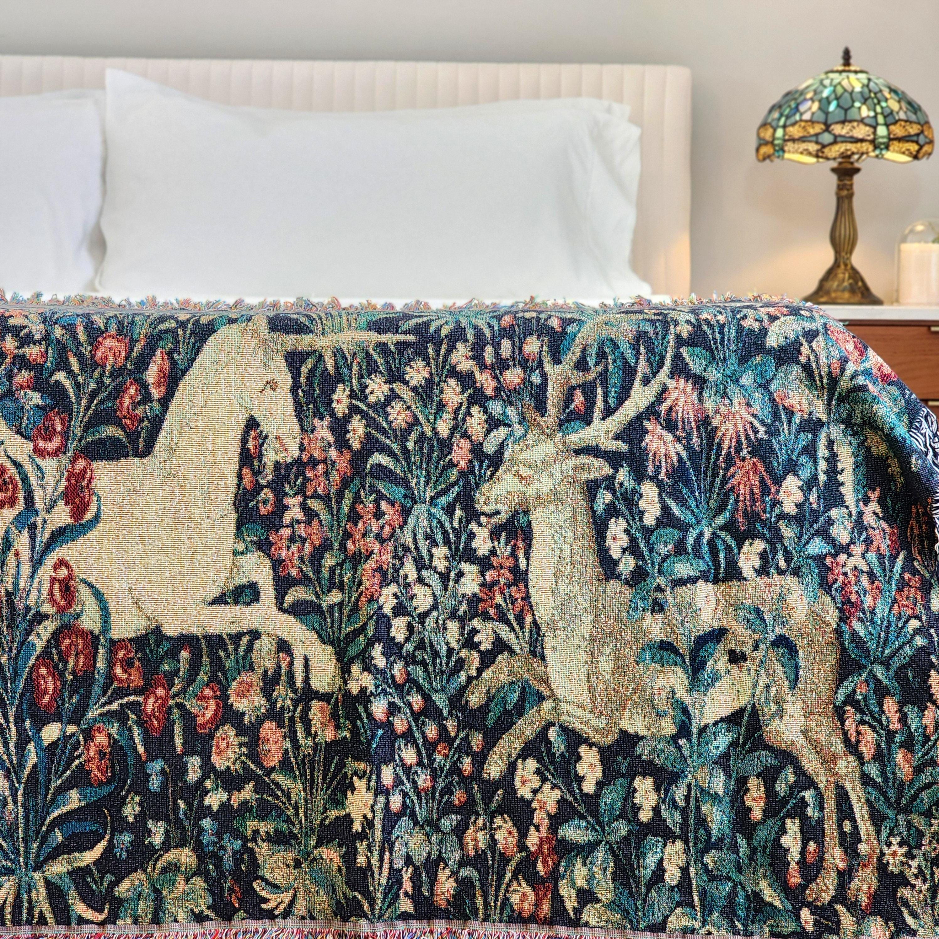 Unicorn and Stag Woven Blanket: William Morris Tapestry, 100