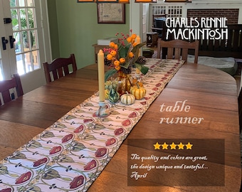 Camino de mesa Charles Rennie Mackintosh: Floral de rosas escocesas, mantelería Art Nouveau