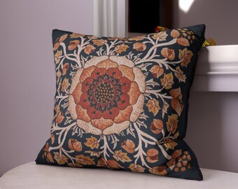 Almohada Floral, May Morris, Tudor Rose, Movimiento de Artes y Oficios, Almohada Artesano, Almohada de Acento, Marina