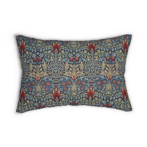 Blue Floral Pillow, William Morris Pillow, Rectangle Pillow, Red Flower Pillow, Snakeshead, Lumbar Pillow