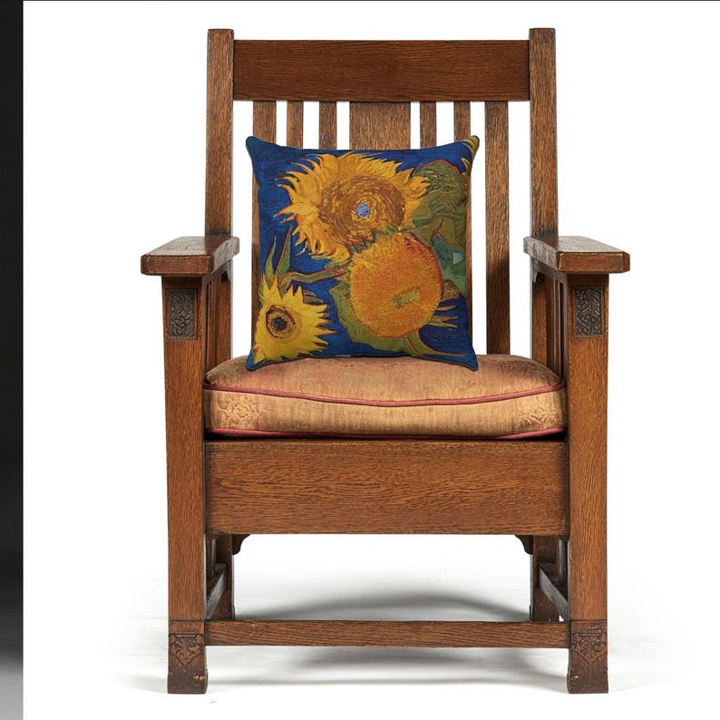 Cuscino con girasoli di Vincent van Gogh / Cuscino decorativo floreale blu e oro / Cuscino decorativo artistico immagine 4