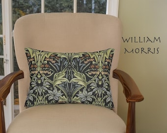 William Morris Floral Pillow | Arts & Crafts Accent Cushion | Botanical Leaves Design | Maximalist Cottagecore Decor