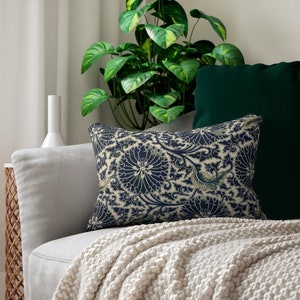 Floral Lumbar Pillow: Oriental Flower Decor, Spun Polyester