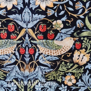 Sheer Curtains, Set of Two, Blue Panels, Bird Decor, Strawberry Thief Dark Navy Curtains, See Through Drapes, William Morris Window Curtains