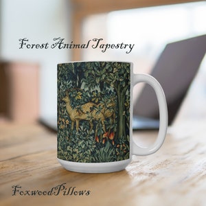 Fox Mug, Deer Mug, William Morris Home, JH Dearle Forest Fox, Forest Animal Tapestry, Thanksgiving Table, Art Mug, William Morris Table Set