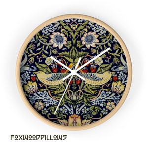 William Morris Home, Strawberry Thief Decor, Wall Clock, Craftsman Clock, Arts & Crafts Movement, Bird Clock, Victorian Home, Clock for Wall