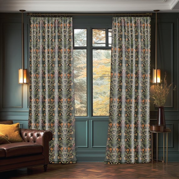 William Morris Hyacinth Curtain Panel: Arts & Crafts Gold Floral