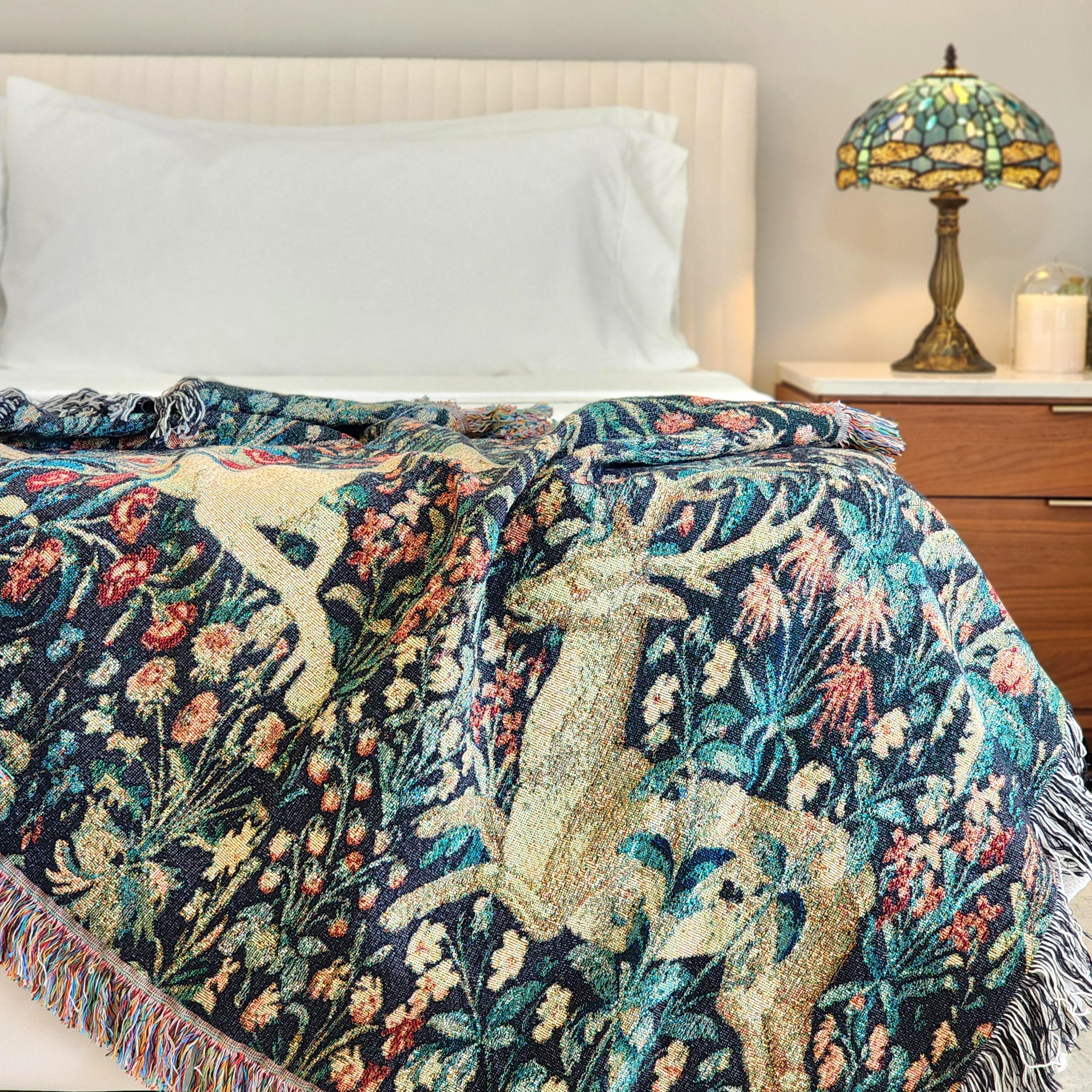 Unicorn and Stag Woven Blanket: William Morris Tapestry, 100