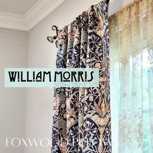 Blue Curtains for Living Room, Floral Curtain Panel, Window Curtains, William Morris Curtains, Arts & Crafts, Craftsmen Décor, Victorian