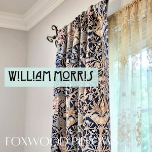 WIlliam Morris Floral Curtains Blue Drapes Living Room Curtains Dining Room Drapes Bedroom Curtain Panels