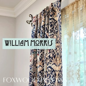 Blue Curtains for Living Room, Floral Curtain Panel, Window Curtains, William Morris Curtains, Arts & Crafts, Craftsmen Décor, Victorian