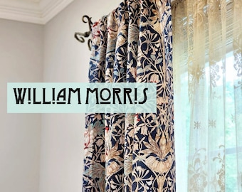 Blue Curtains for Living Room, Floral Curtain Panel, Window Curtains, William Morris Curtains, Arts & Crafts, Craftsmen Décor, Victorian