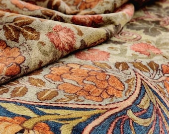 May Morris Fig and Vine Blanket | Boho Blanket | Blue, Orange Accent Throw
