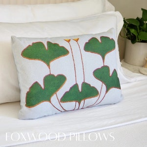 Ginkgo Leaf Lumbar Pillow: Craftsman Style Sofa Cushion