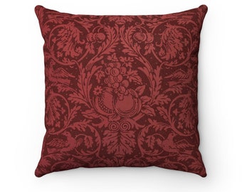 Maroon Pillow, Queen Anne Pattern, William Morris, Arts and Crafts Movement, Faux Suede Square Pillow