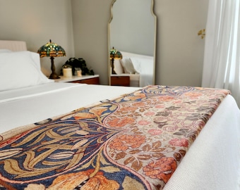 May Morris Fig & Vine Crushed Velvet Throw Blanket: Shimmery Floral Sherpa Fleece