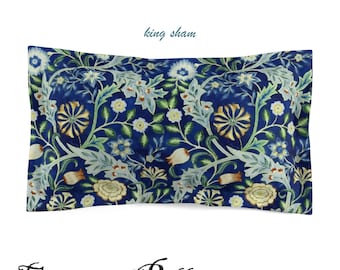 Edredón floral azul estilo Arts and Crafts de William Morris • Ropa de cama botánica vintage • Colcha estilo cottagecore • Decoración del hogar Stickley
