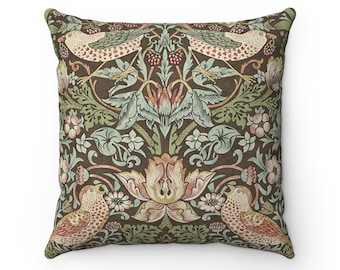 Strawberry Thief Outdoor Pillow: William Morris Bird Patio Cushion