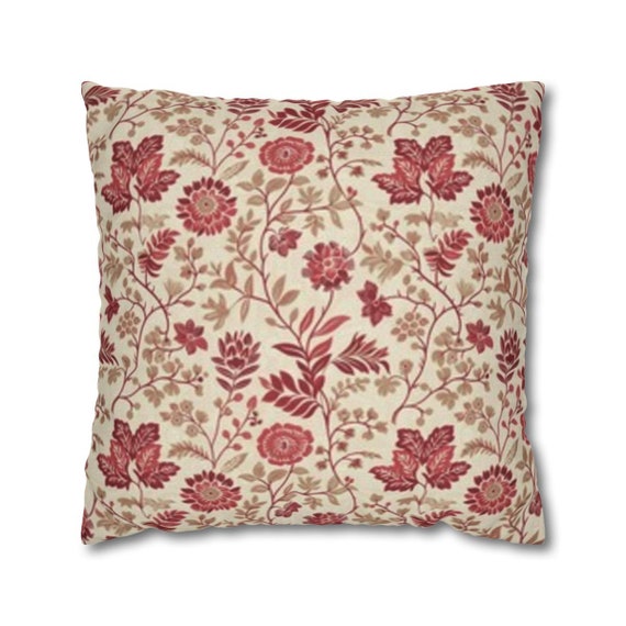 French Toile Inspired Floral Fabric Pattern, Red Flowers on Cream