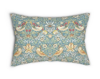 Almohada lumbar Ladrón de fresas de William Morris: Aqua Arts & Crafts Decor