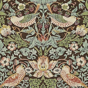 William Morris Strawberry Thief Curtains: Dark Chocolate Arts & Crafts Drapes