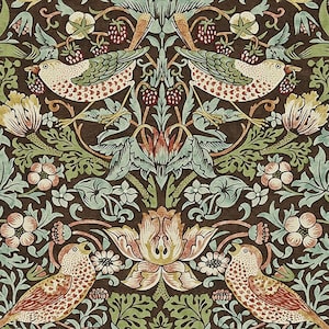 William William Morris Strawberry Thief Curtains, Brown Curtains, Arts & Crafts Curtains, Living Room Drapes, Stickley Home Decor, Bedroom