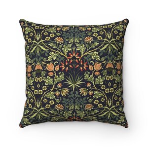 Black Floral Cushion, Elegant Pillow Cover, Designer Pillow, Under 50, Decorative Pillow, William Morris, Arts & Crafts, Dark Floral Throw