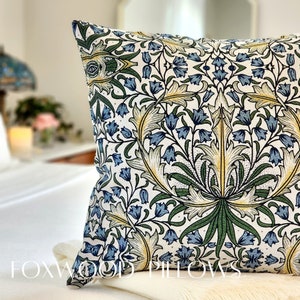 William Morris English Garden Pillow: Blue Floral Arts & Crafts Throw