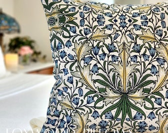 English Garden Pillow: Blue Green Floral Arts & Crafts Throw