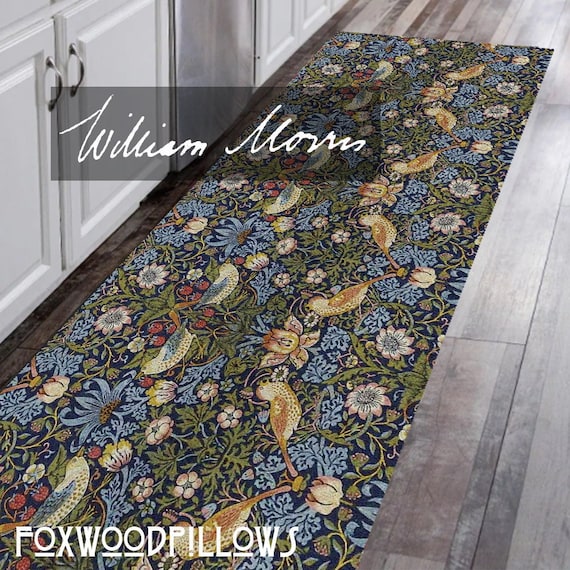 Morris Rug, Kitchen Rug Runner, Bathroom Rug, Entry Rug, Entry Door Mat,  Home Office Rug, Blue Floral Rug, Blue Strawberry Thief Home Decor 