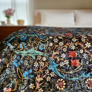 William Morris Blackthorn, William Morris Blanket, Crushed Velvet Blanket, Floral Blanket, Red Rose Décor, Stickley Blanket, Craftsman Décor