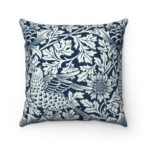 William Morris Bird Pillow: Navy Blue Arts & Crafts Decor