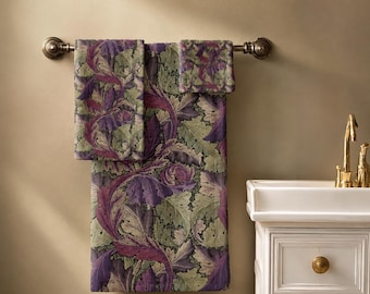 Purple Acanthus Towel Set: William Morris Inspired Bath Decor