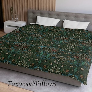 Floral Bettbezug, Bio-Baumwolle, Königin, König, Super King, William Morris Baumwoll-Satin Bettwäsche, Blackthorn, Tagesdecke, doppelseitig
