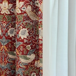 William Morris Crimson Strawberry Thief Curtains: Custom Lined Spun Poly