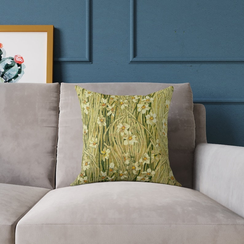 Wildflower Pillow | Green and Gold Accent Pillow | Craftsman Decor image 4