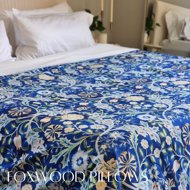 Floral Duvet Cover Blue Floral Bedspread William Morris Etsy