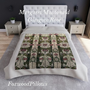 Art Nouveau Blanket, Margaret MacDonald, Charles Rennie Mackintosh, Glasgow Rose, Crushed Velvet Blanket
