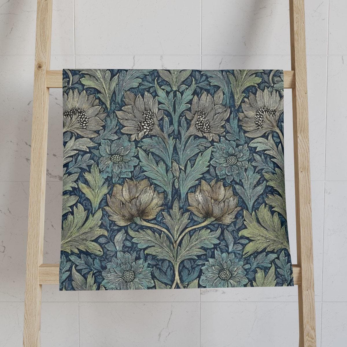 Blue Guest Bathroom Home Decor: Patina Blue Floral Towels William Morris Shower Curtain Master Bathroom Arts & Crafts Bathroom Decor